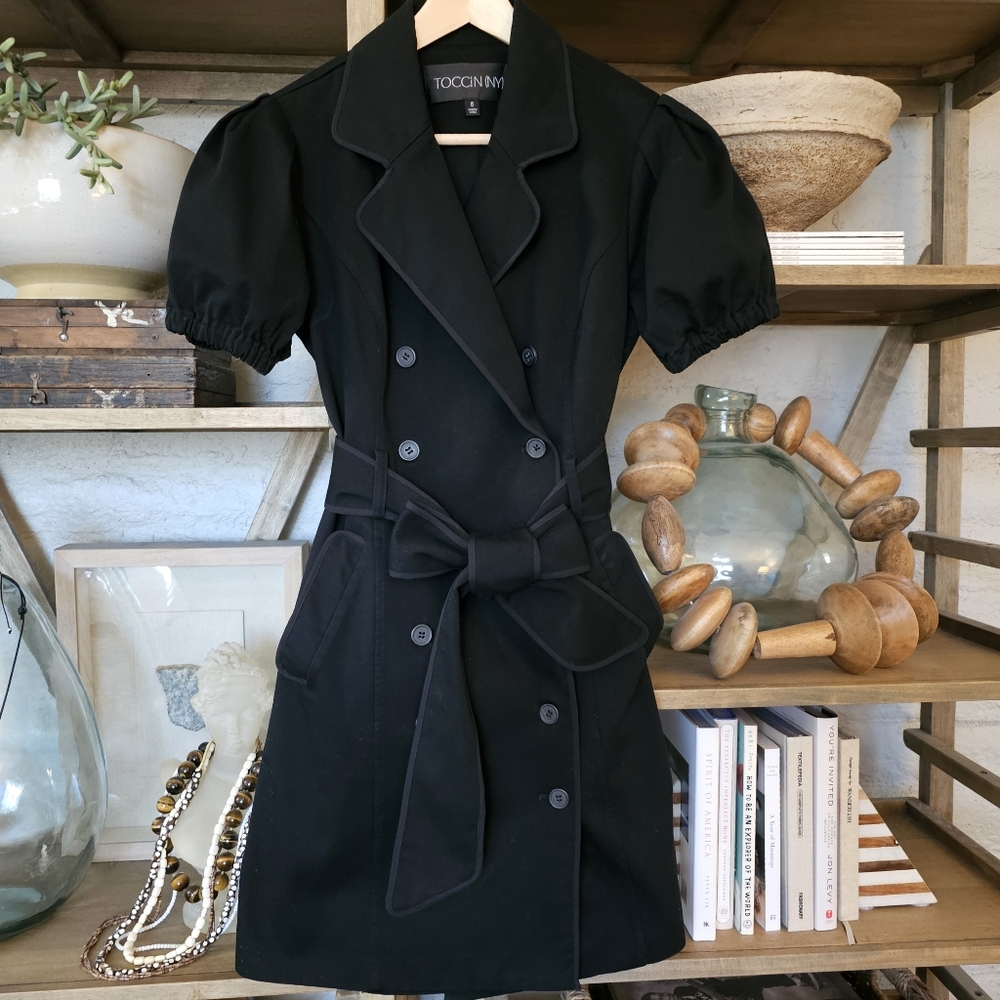 TOCCIN Black Double-Breasted Blazer Mini Dress Puff Sleeve Belted Size 6